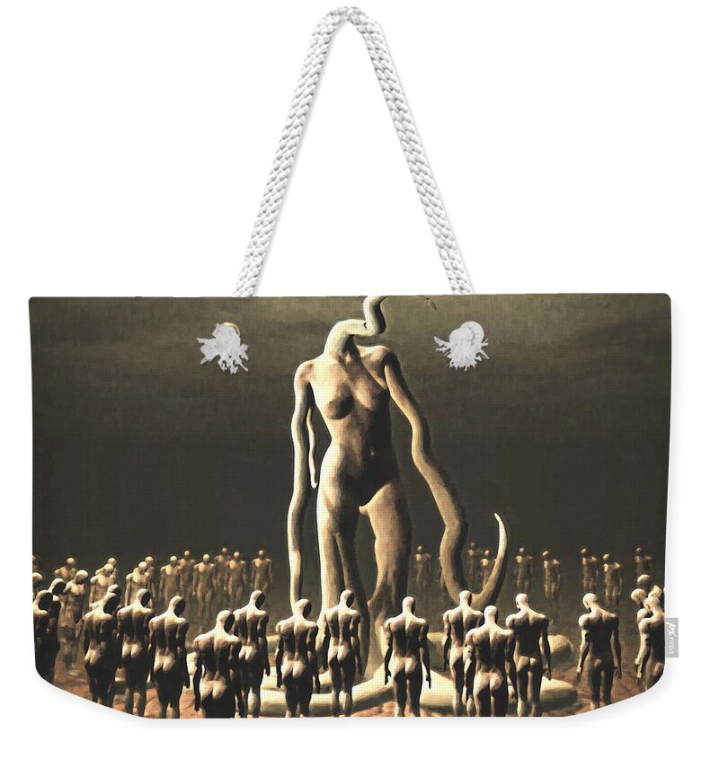 Vile Weekender Tote Bag featuring the digital art The Vile Goddess by John Alexander