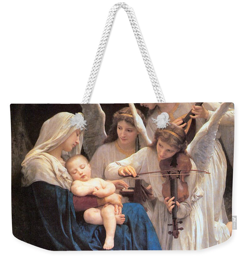 William Bouguereau Weekender Tote Bag featuring the digital art The Virgin With Angels by William Bouguereau