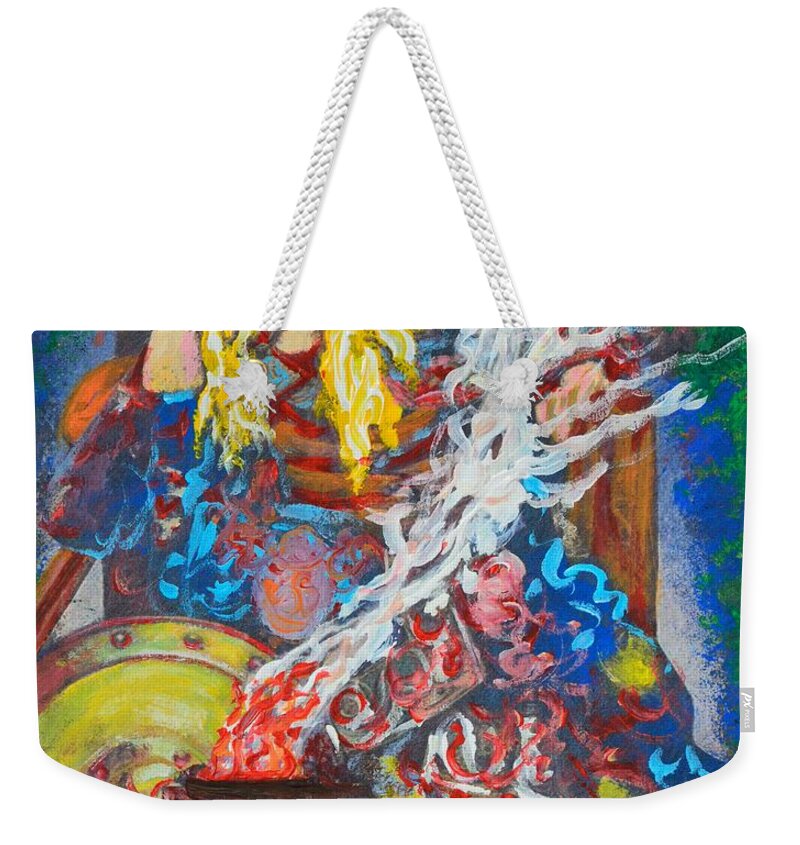 Queen Weekender Tote Bag featuring the painting The Warrior Queen by Alys Caviness-Gober
