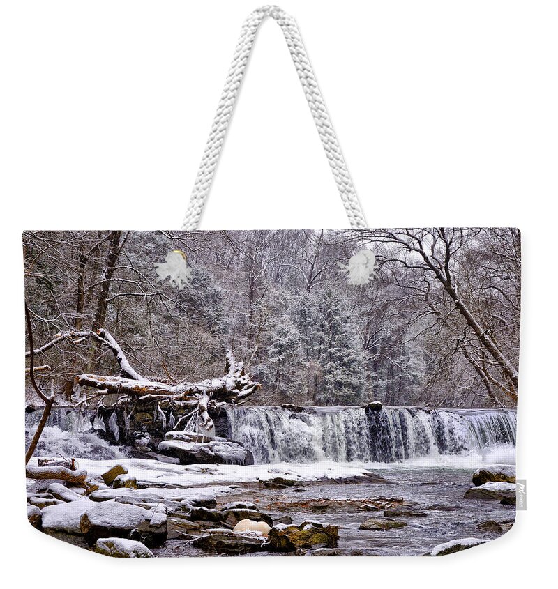 Waterfall Weekender Tote Bag featuring the photograph The Waterfall near Valley Green in the Snow by Bill Cannon