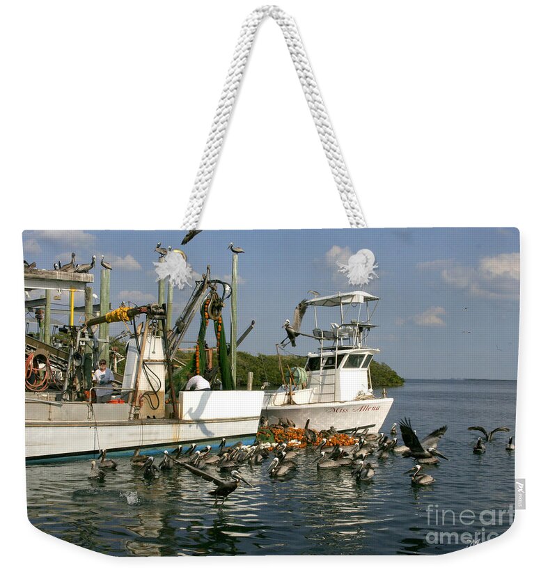 Fishing Boats Weekender Tote Bag featuring the photograph The Welcoming Committee by Mariarosa Rockefeller
