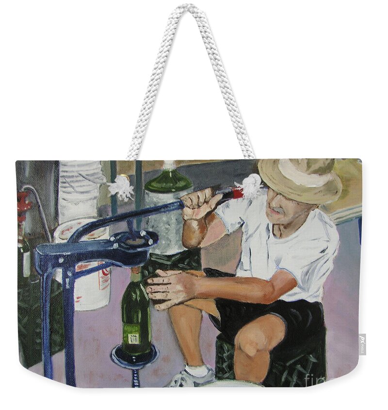 Italian Weekender Tote Bag featuring the painting The Wine Maker by Mary Capriole