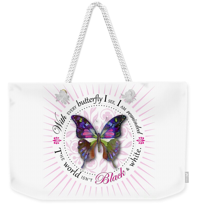 Butterfly Weekender Tote Bag featuring the painting The world isn't black and white by Amy Kirkpatrick