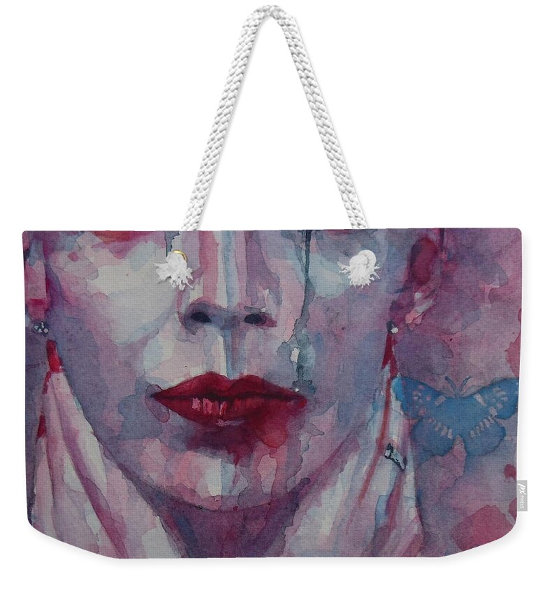 Annie Lennox Weekender Tote Bag featuring the painting This is the Fear This is the Dread These are the contents of my Head by Paul Lovering
