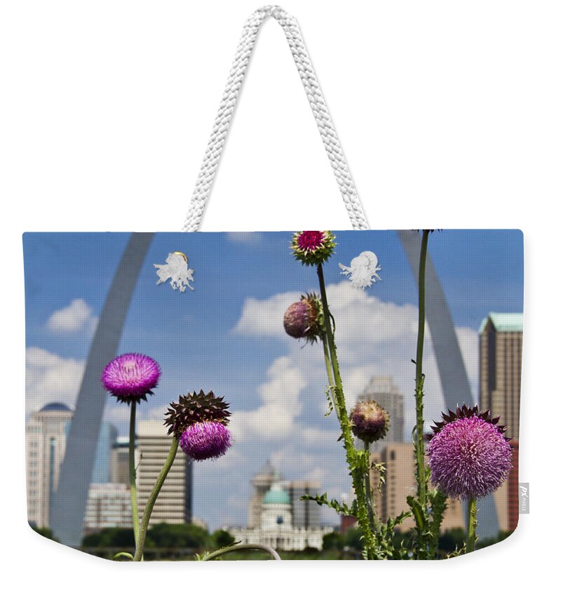St. Louis Weekender Tote Bag featuring the photograph Thistles and the arch by Garry McMichael