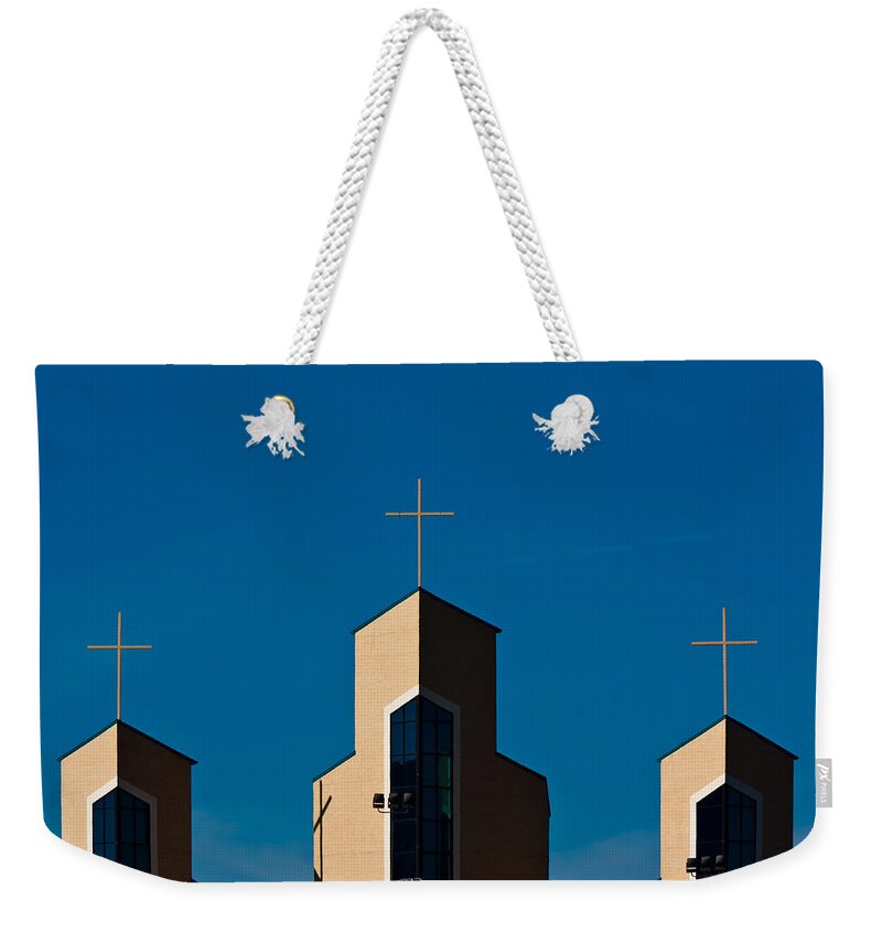 Church Weekender Tote Bag featuring the photograph Three Crosses of Livingway Church by Ed Gleichman