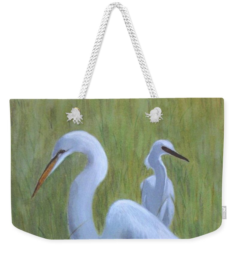 Waterfowl Weekender Tote Bag featuring the painting Three Egrets by Jill Ciccone Pike