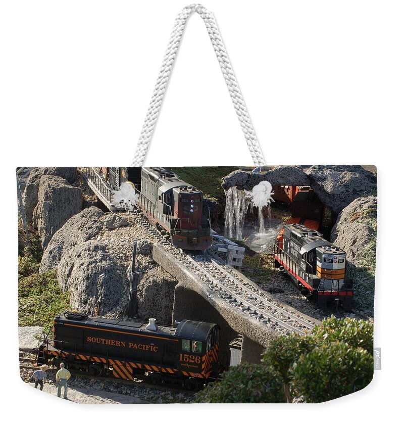 Linda Brody Weekender Tote Bag featuring the photograph Three Engines at Waterfall by Linda Brody