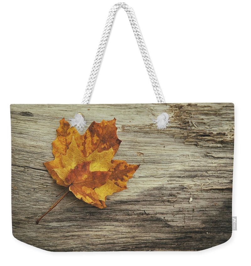 Maple Leaf Weekender Tote Bag featuring the photograph Three Leaves by Scott Norris