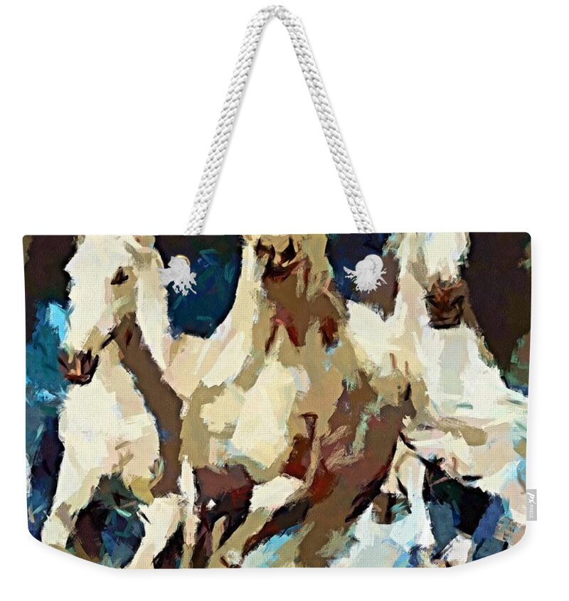Animal Weekender Tote Bag featuring the painting Three Lipizzans by Dragica Micki Fortuna
