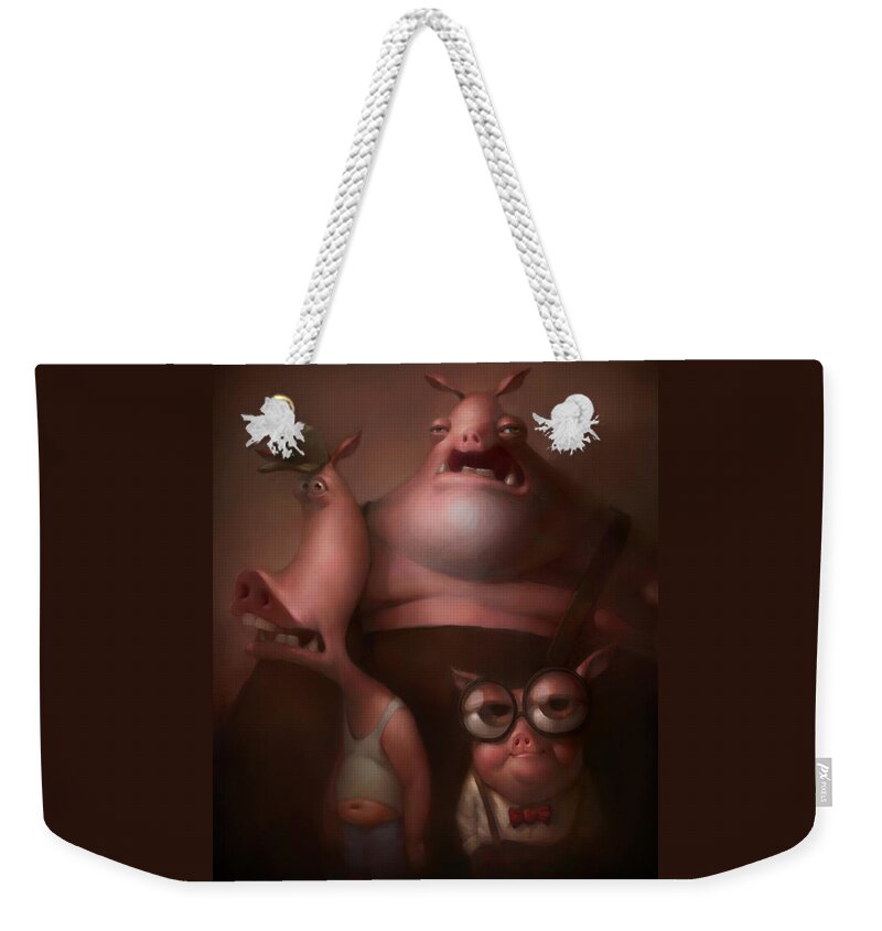 Fairytale Weekender Tote Bag featuring the painting Three Little Pigs by Adam Ford