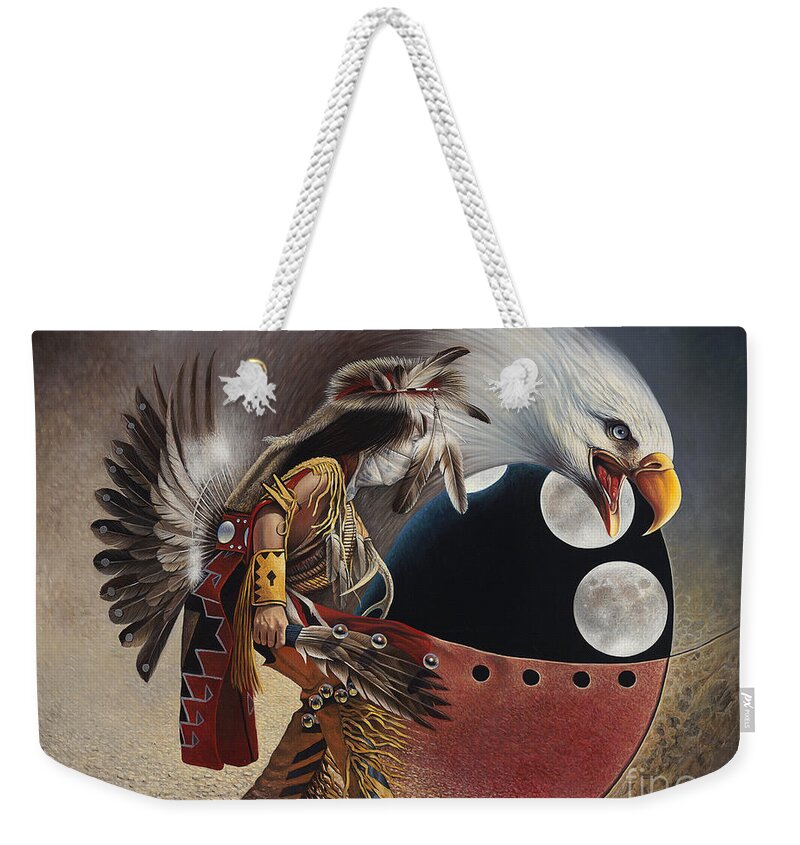 Native-american Weekender Tote Bag featuring the painting Three Moon Eagle by Ricardo Chavez-Mendez