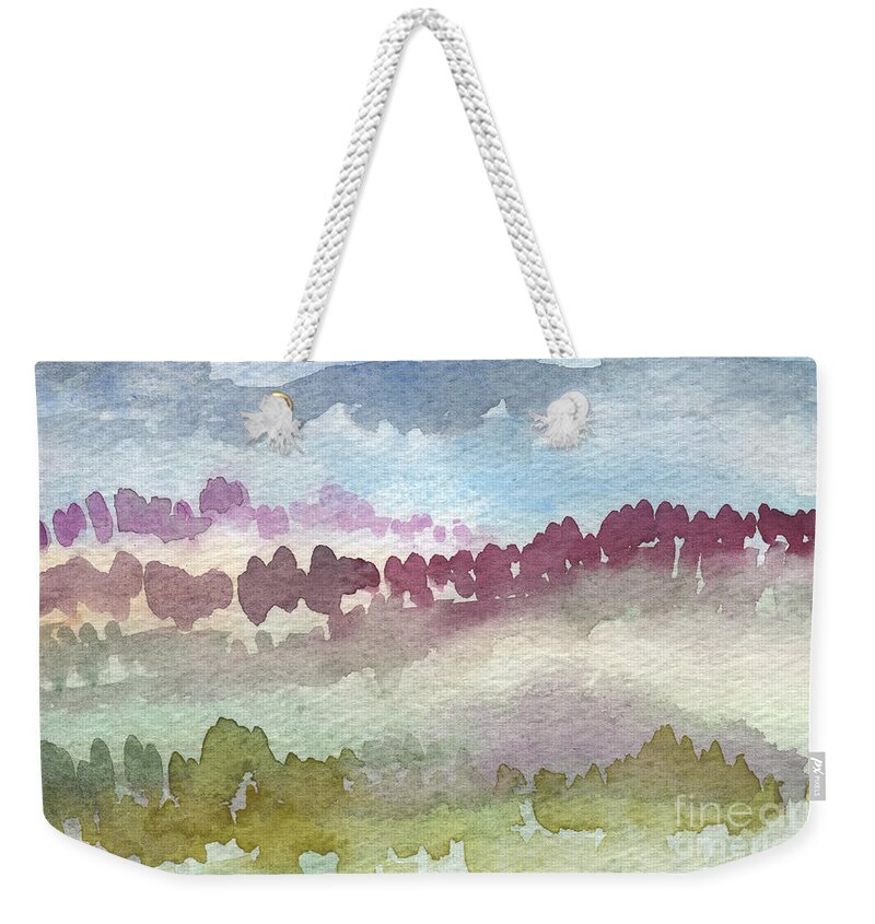 Abstract Landscape Weekender Tote Bag featuring the painting Through The Trees by Linda Woods