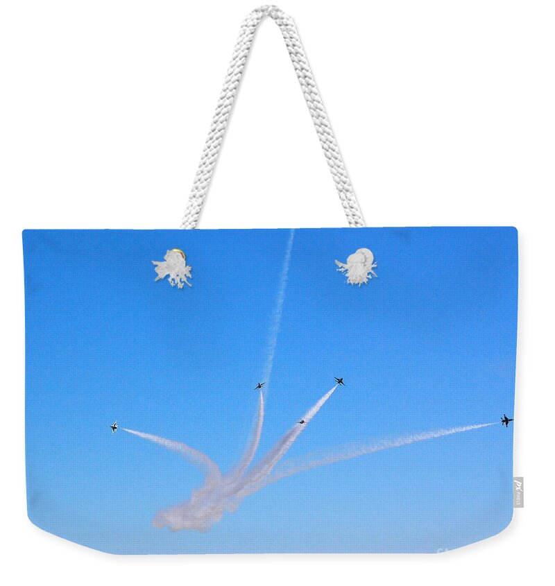 Thunderbirds Weekender Tote Bag featuring the photograph Thunderbirds Divided by Debra Thompson