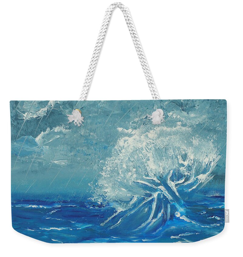 Ocean Weekender Tote Bag featuring the painting Thundering Sea by Donna Blackhall