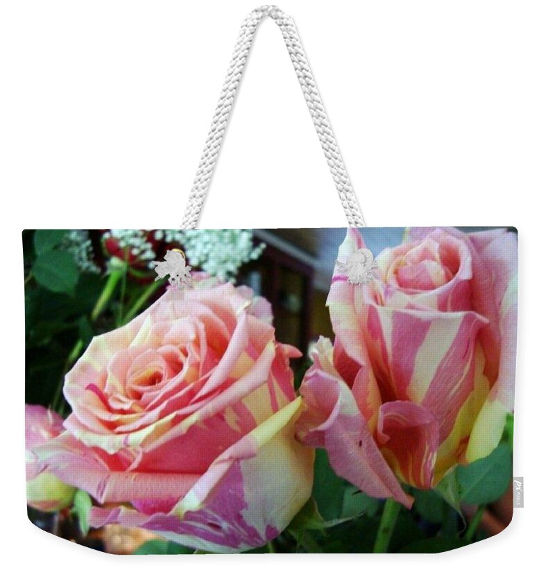 Tie Dye Roses Weekender Tote Bag featuring the photograph Tie Dye Roses by Deborah Lacoste