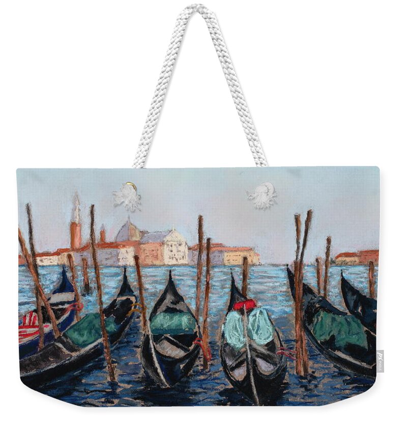 Venice Weekender Tote Bag featuring the painting Tied Up in Venice by Mary Benke