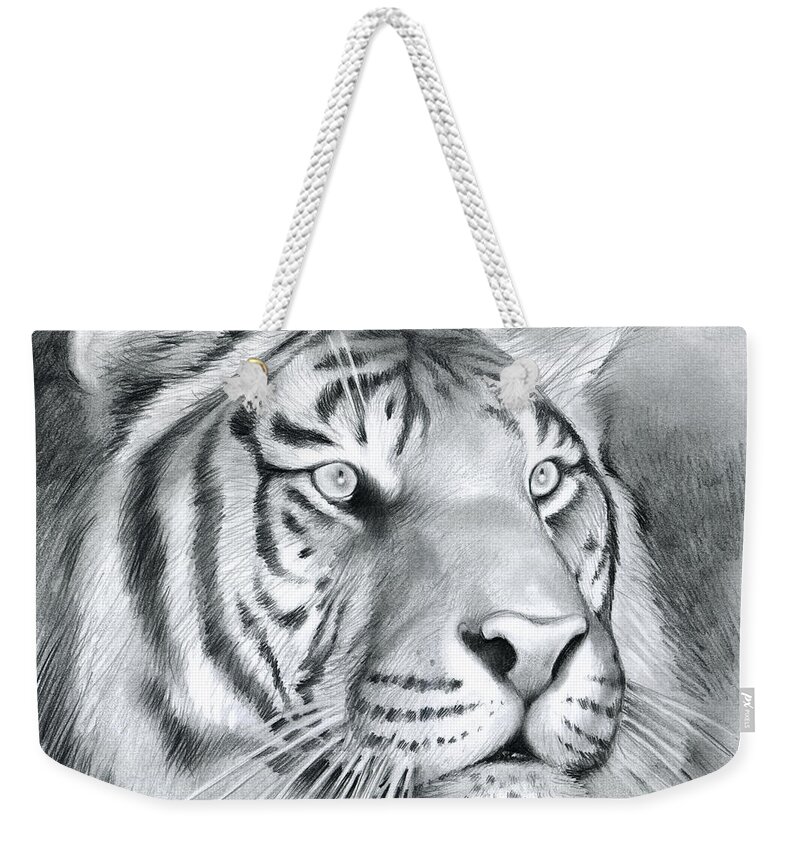 Tiger Weekender Tote Bag featuring the drawing Tiger by Greg Joens
