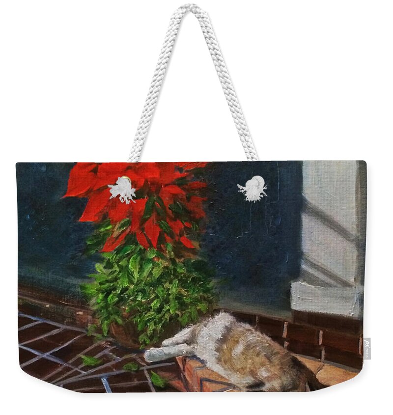 Cat Painting Weekender Tote Bag featuring the painting Tiger Lily in Repose by Maryann Boysen