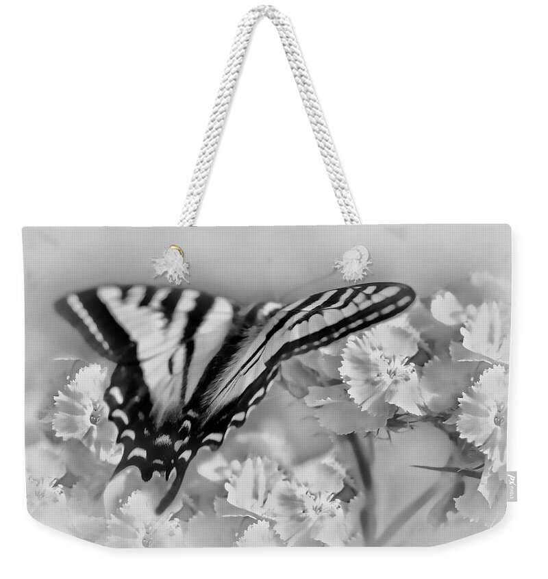 Butterfly Weekender Tote Bag featuring the photograph Tiger Swallowtail Butterfly Monochrome by Jennie Marie Schell
