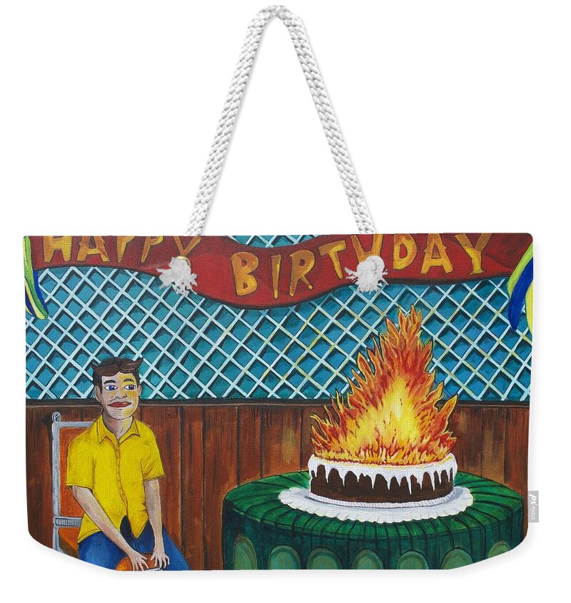 Circus Weekender Tote Bag featuring the painting Tillies Last Birthday Party by Patricia Arroyo