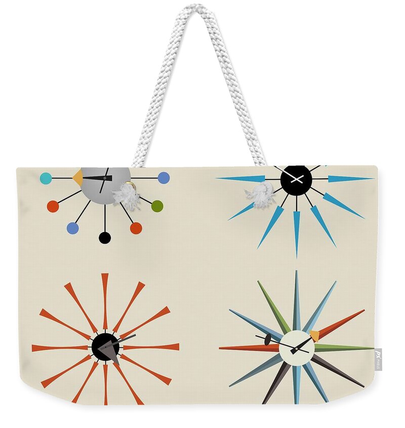 Mid-century Weekender Tote Bag featuring the digital art Time for Mid-Century by Donna Mibus
