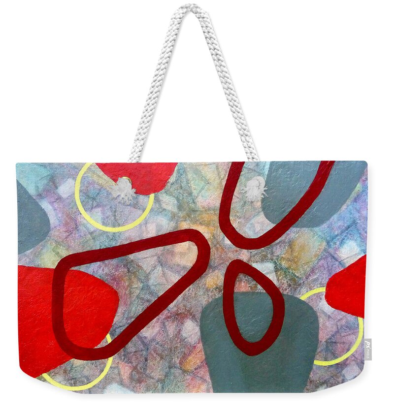 Abstract Weekender Tote Bag featuring the painting Time Warp - For Mica by Jim Whalen