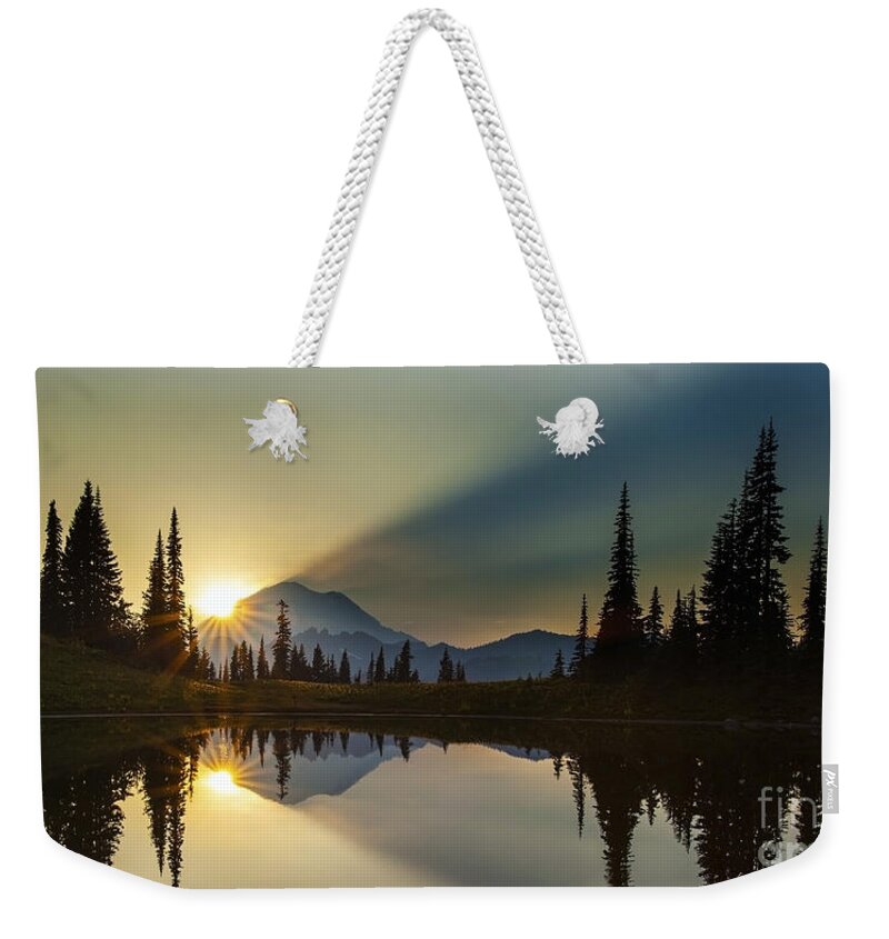 Mount Rainier National Park Weekender Tote Bag featuring the photograph Tipsoo Rainier Sunstar by Mike Reid
