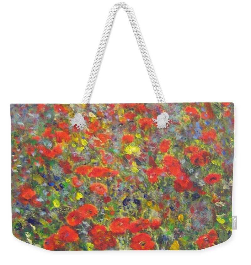 Poppy Weekender Tote Bag featuring the painting Tiptoe Through A Poppy Field by Richard James Digance
