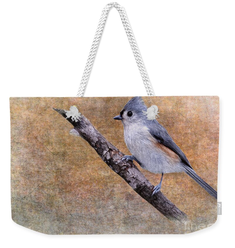 Tufted Titmouse Weekender Tote Bag featuring the digital art Titmouse Portrait by Jayne Carney