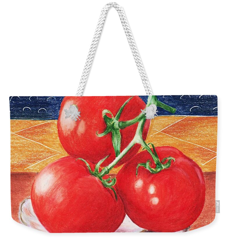 Weight Weekender Tote Bag featuring the painting Tomatoes by Anastasiya Malakhova