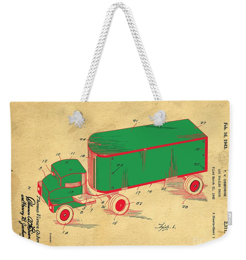 Tonka Weekender Tote Bag featuring the digital art Tonka Truck Patent by Edward Fielding