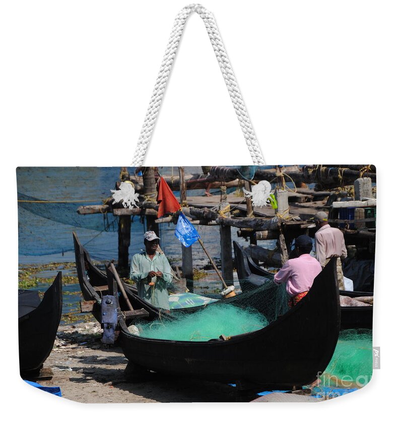 India Weekender Tote Bag featuring the photograph Kochi -Tools of the Fisherman by Jacqueline M Lewis