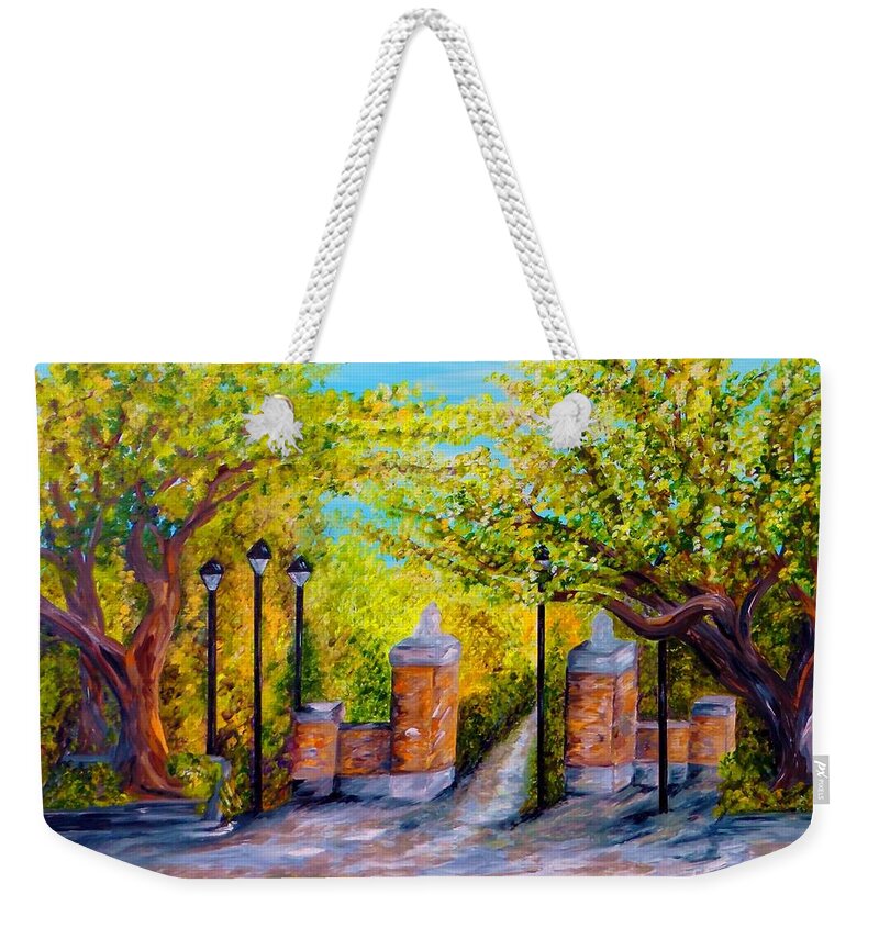 Toomer's Weekender Tote Bag featuring the painting Toomer's Corner Oaks by Eloise Schneider Mote