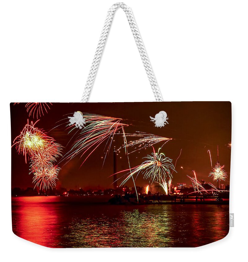 Toronto Weekender Tote Bag featuring the photograph Toronto fireworks 2 by Elena Elisseeva