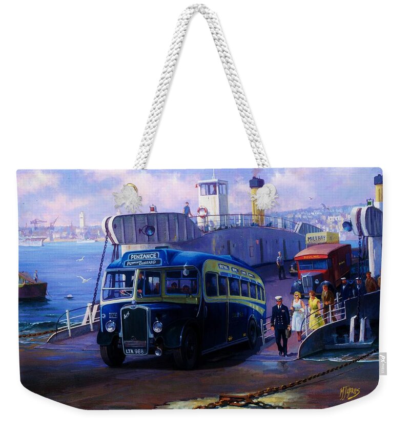 Bus Weekender Tote Bag featuring the painting Torpoint ferry. by Mike Jeffries