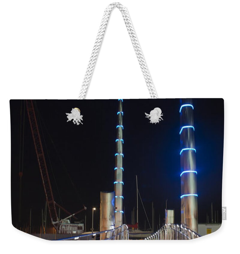 Torquay Harbout At Night Weekender Tote Bag featuring the photograph Torquay Harbour Footbridge at Night by Terri Waters