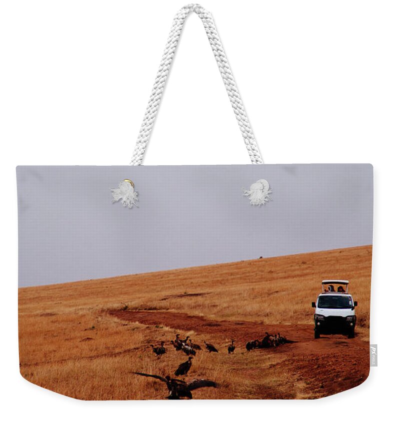 Scenics Weekender Tote Bag featuring the photograph Tourists In A Car Observing A Group Of by Christian.plochacki