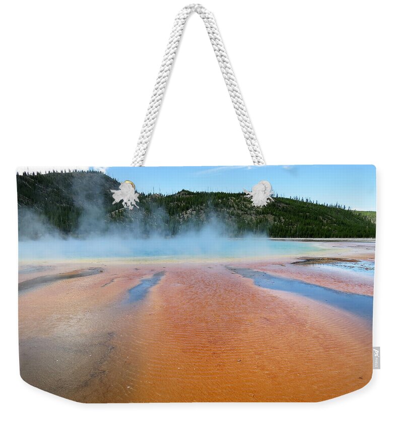 Yellowstone Weekender Tote Bag featuring the photograph Toward the Blue Stream by Laurel Powell