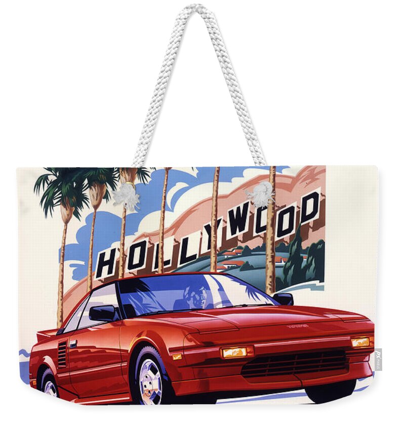 Airbrush Illustration Weekender Tote Bag featuring the painting Toyota MR2 Hollywood Hills by Garth Glazier