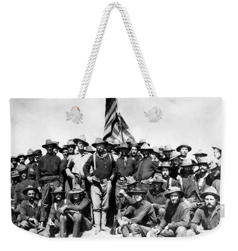 Teddy Roosevelt Weekender Tote Bag featuring the photograph Teddy Roosevelt and The Rough Riders by War Is Hell Store