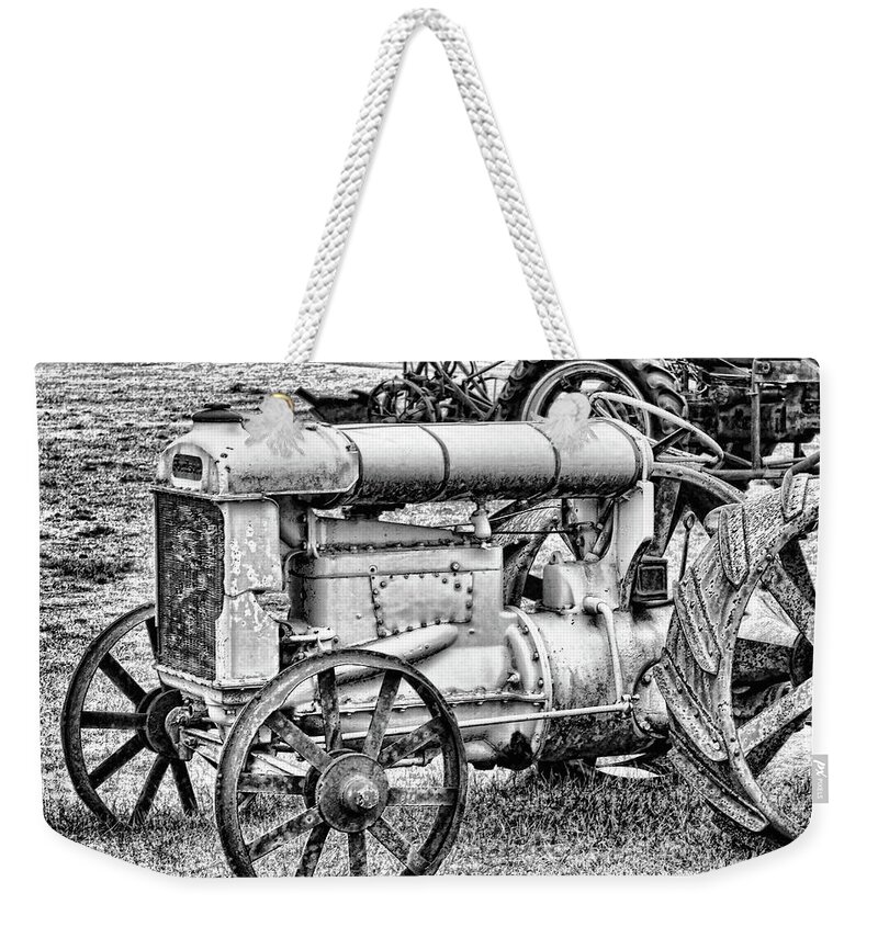 Black And White Weekender Tote Bag featuring the photograph Tractor by Ron Roberts