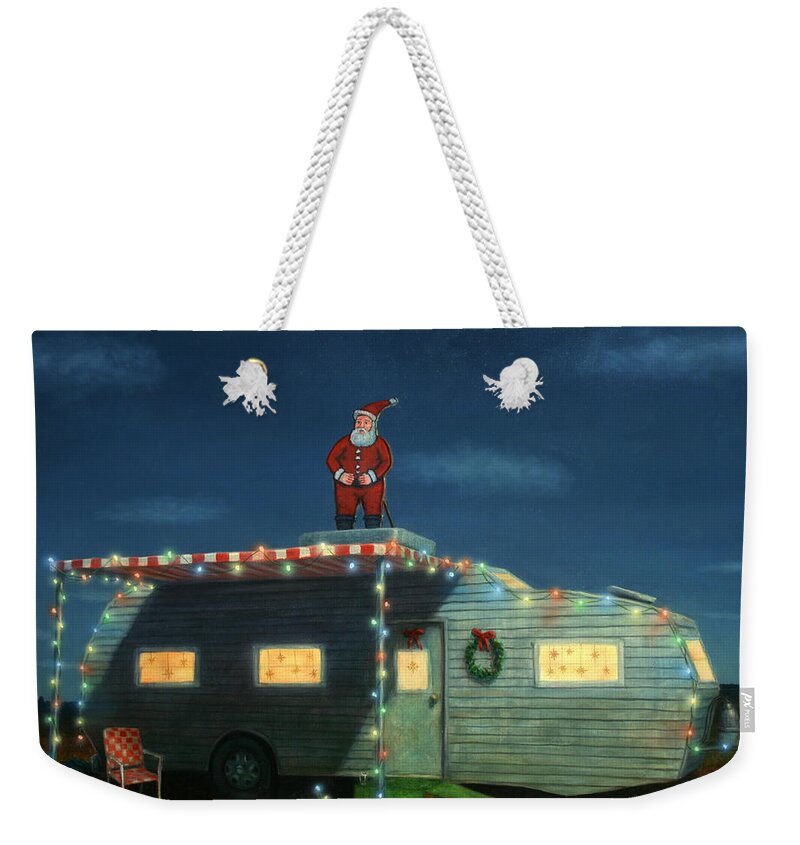 Christmas Weekender Tote Bag featuring the painting Trailer House Christmas by James W Johnson
