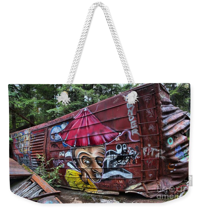 Old Train Weekender Tote Bag featuring the photograph Train Wreck Near The Cheakamus River by Adam Jewell