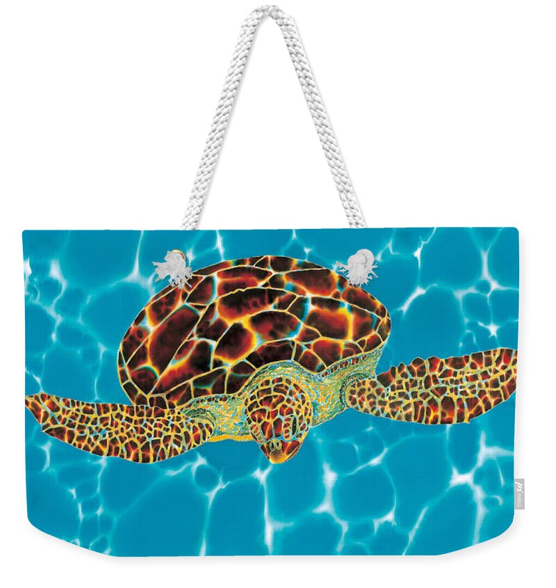 Sea Turtle Weekender Tote Bag featuring the painting Caribbean Sea Turtle by Daniel Jean-Baptiste