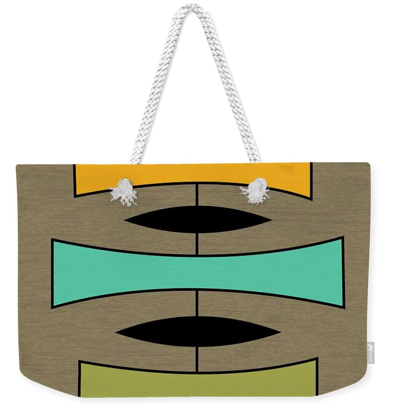 Mid-century Modern Weekender Tote Bag featuring the digital art Trapezoids on Brown by Donna Mibus