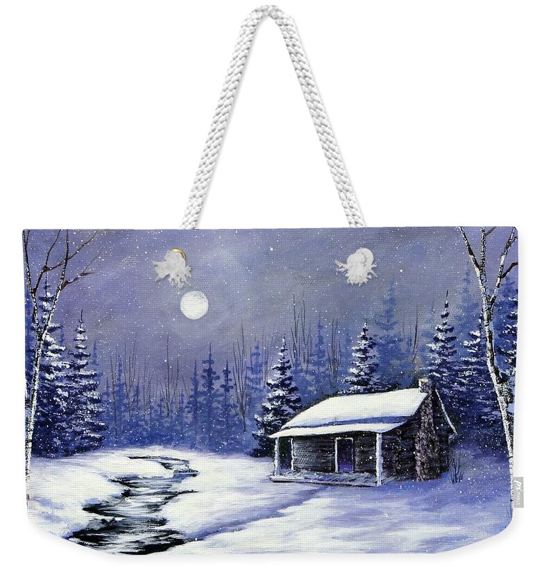 Landscape Weekender Tote Bag featuring the painting Trapper's Cabin by Jerry Walker