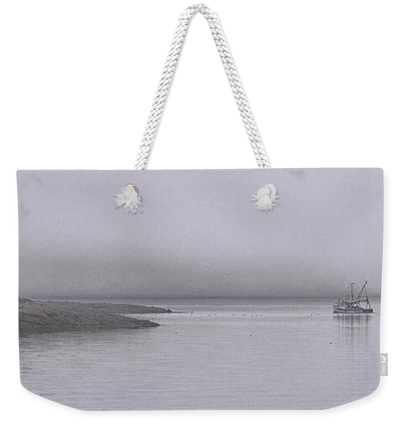 Trawler Weekender Tote Bag featuring the photograph Trawler in Fog by Marty Saccone