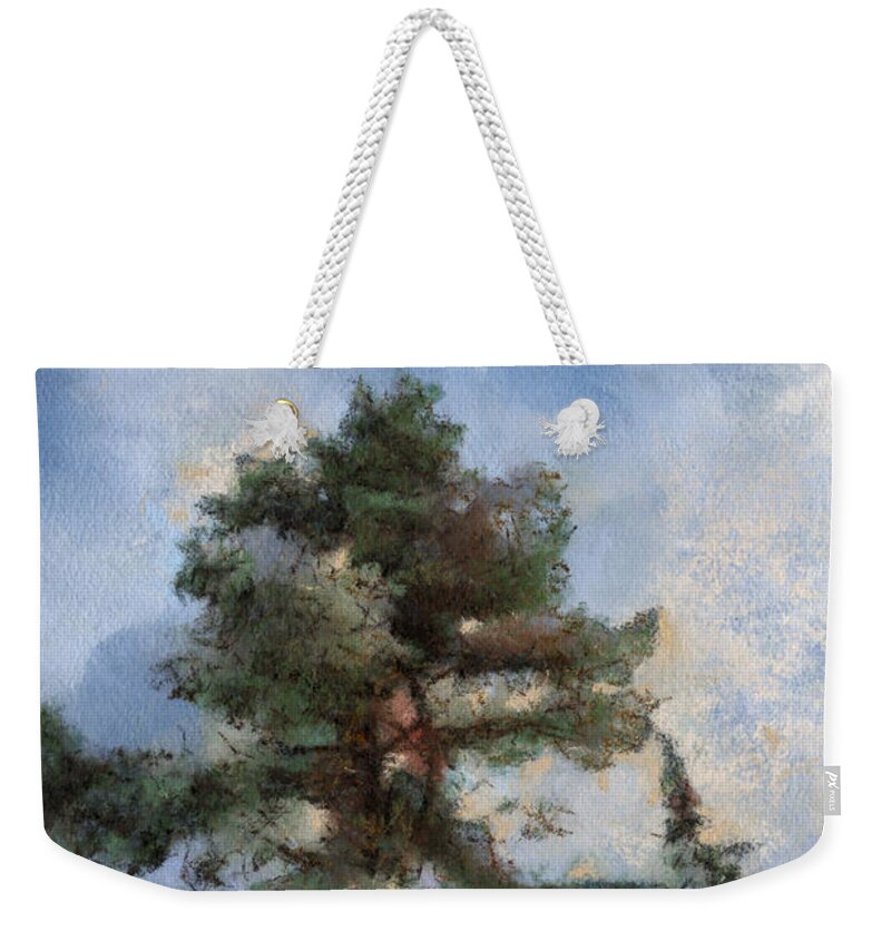 Winter Weekender Tote Bag featuring the digital art Tree in the wintery landscape by Gina Koch