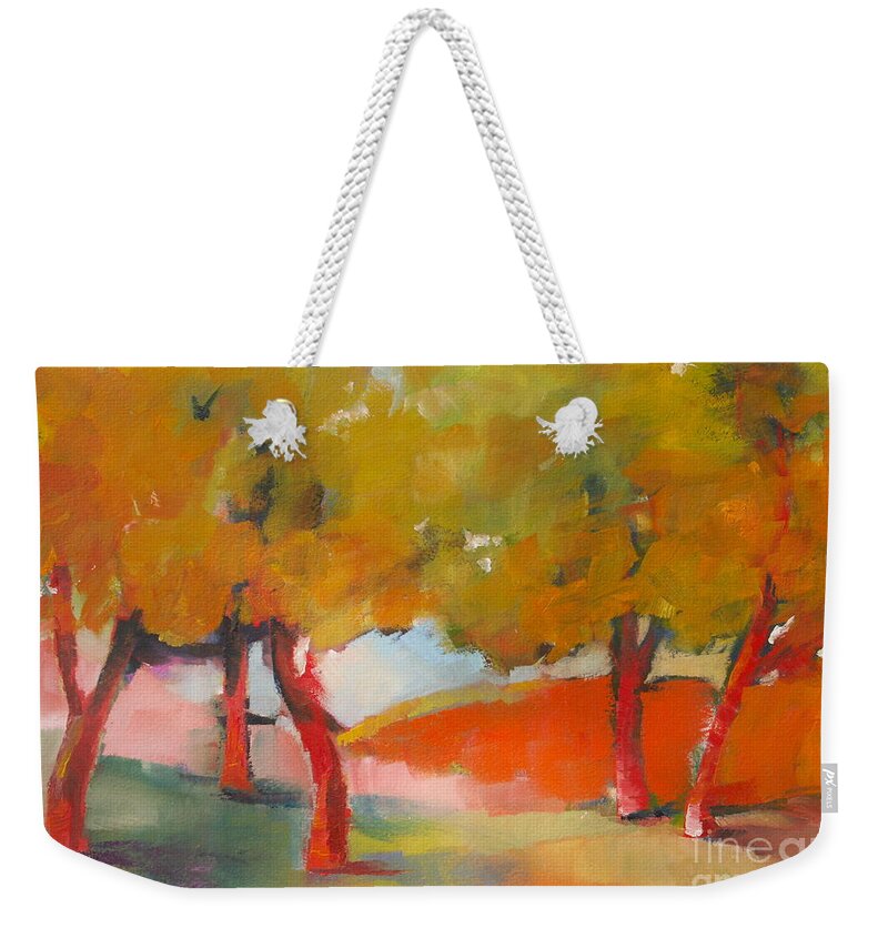 Landscape Weekender Tote Bag featuring the painting Trees #5 by Michelle Abrams